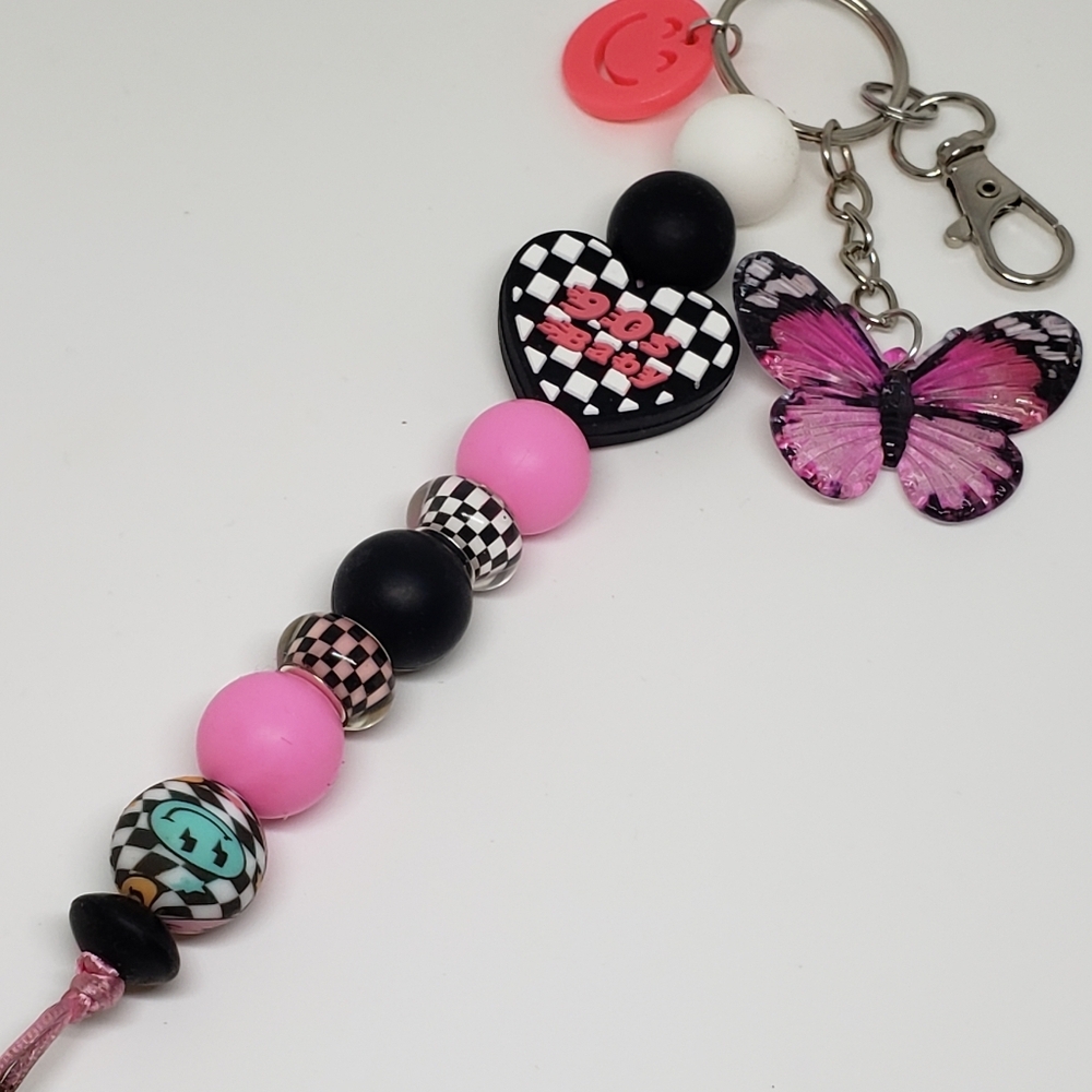 Handmade Butterfly 90s Baby Silicone Focal Bead Keychain